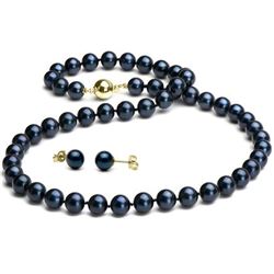 Black Akoya Pearl 2-Piece Necklace and Earring Set, 7.0-7.5mm