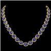 64.01 ctw Sapphire & Diamond Micro Pave Halo Necklace 10k Yellow Gold