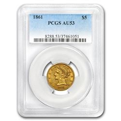 1861 $5 Liberty Gold Half Eagle AU-53 PCGS