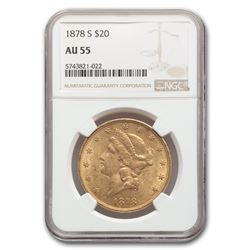 1878-S $20 Liberty Gold Double Eagle AU-55 NGC
