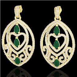 7 ctw Emerald & Micro Pave VS/SI Diamond Heart Earrings 18k Yellow Gold
