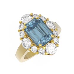 7.12 ctw Blue Topaz & Diamond Ring 18K Yellow Gold