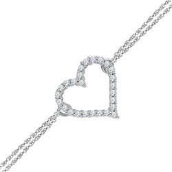 Sterling Silver Round Diamond Heart Bracelet 1/8 Cttw