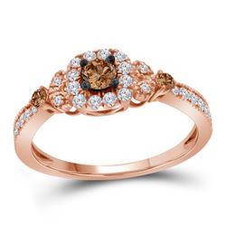 10kt Rose Gold Round Brown Diamond Solitaire Ring 1/2 Cttw