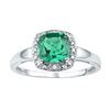 Image 1 : Sterling Silver Cushion Lab-Created Emerald Solitaire Diamond Ring 1-3/4 Cttw