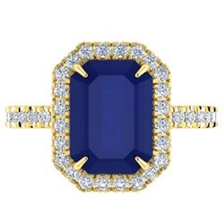 5.33 ctw Sapphire & Micro Pave VS/SI Diamond Ring 18k Yellow Gold