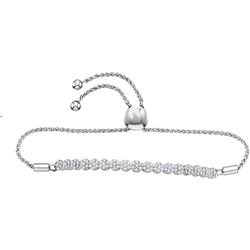 Diamond Flower Cluster Bolo Bracelet 3/4 Cttw 10kt White Gold