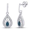 Image 1 : Round Blue Color Enhanced Diamond Teardrop Screwback Earrings 1/4 Cttw 10kt White Gold