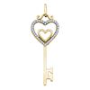 Image 1 : Diamond Key Double Heart Pendant 1/10 Cttw 10kt Yellow Gold