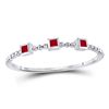 Image 1 : Ruby 3-Stone Beaded Stackable Band Ring 1/20 Cttw 10kt White Gold
