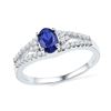 Image 1 : Oval Lab-Created Blue Sapphire Solitaire Diamond Ring 1.00 Cttw 10kt White Gold