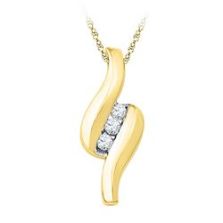 Diamond 3-stone Ribbon Pendant 1/6 Cttw 10kt Yellow Gold