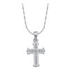 Image 1 : Diamond Small Scalloped Cross Religious Pendant 1/12 Cttw 14kt White Gold