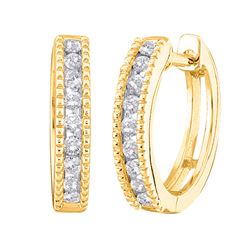 Diamond Milgrain Hoop Earrings 1/4 Cttw 10kt Yellow Gold