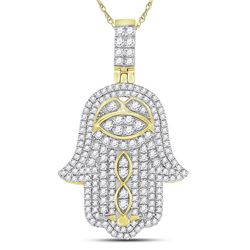 Mens Diamond Hamsa Hand Charm Pendant 1-1/2 Cttw 10kt Yellow Gold
