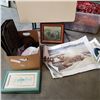 Image 2 : BOX OF ROBERT BATEMAN PRINTS, LEATHER BRIEFCASE, HEADPHONES AND MORE