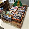 Image 1 : TRAY OF BC LIONS LUNCH TINS, EDMONTON ESKIMOS HAT, AND FOOTBALL PATCH