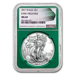 2017 Silver American Eagle MS-69 NGC (ER, Green Holder)