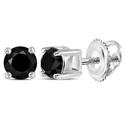 Sterling Silver Unisex Round Black Color Enhanced Diamond Solitaire Earrings 1/2 Cttw