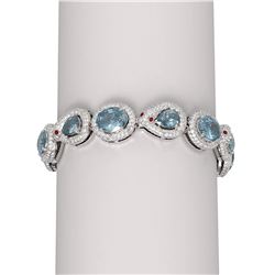 30.95 ctw Blue Topaz & Diamond Bracelet 18K White Gold