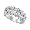 Image 1 : 14kt White Gold Round Diamond Double Row Circle Cluster Band 1-3/8 Cttw