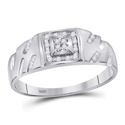 10kt White Gold Mens Round Diamond Square Cluster Ring 1/8 Cttw