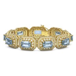 49.14 ctw Aquamarine & Diamond Victorian Bracelet 14K Yellow Gold