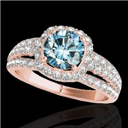 2 ctw SI Certified Blue Diamond Solitaire Halo Ring 10k Rose Gold