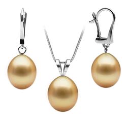 Golden South Sea Drop-Shape Pendant and Earring Set