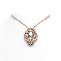 5.99 ctw Aquamarine & Diamond Necklace 18K Rose Gold