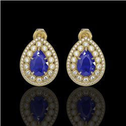 9.74 ctw Certified Sapphire & Diamond Victorian Earrings 14K Yellow Gold