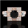 Image 2 : 1.55 ctw Fancy Black Diamond Art Deco 3 Stone Ring 18k Rose Gold