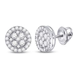 10kt White Gold Round Diamond Framed Flower Cluster Screwback Earrings 1.00 Cttw