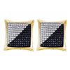 Image 1 : 10kt Yellow Gold Mens Round Black Color Enhanced Diamond Square Kite Cluster Earrings 1/4 Cttw