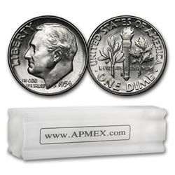 1954-S Roosevelt Dime 50-Coin Roll BU