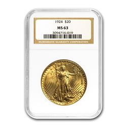 1924 $20 Saint-Gaudens Gold Double Eagle MS-63 NGC
