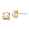 Image 1 : 14k Yellow Gold White Button Pearl Post Earrings - 6-7 mm