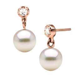 White Akoya Pearl and Dainty Diamond Dangle Earrings