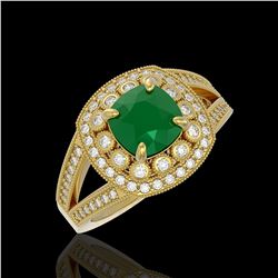 2.69 ctw Certified Emerald & Diamond Victorian Ring 14K Yellow Gold
