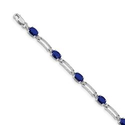 14K White Gold Diamond and Sapphire Gemstone Bracelet - 7 in.