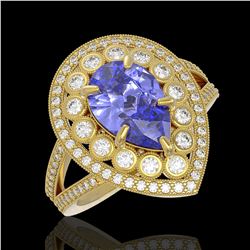 4.52 ctw Certified Tanzanite & Diamond Victorian Ring 14K Yellow Gold