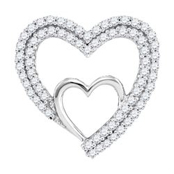 10kt White Gold Round Diamond Double Nested Heart Pendant 1/2 Cttw