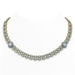 31.92 ctw Aquamarine & Diamond Necklace 14K Yellow Gold