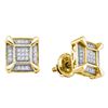 Image 1 : Yellow-tone Sterling Silver Mens Round Diamond Square Cluster Stud Earrings 1/8 Cttw