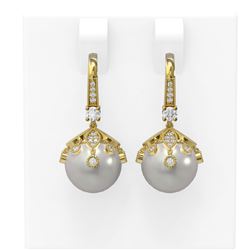 1 ctw Diamond & Pearl Earrings 18K Yellow Gold