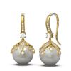Image 2 : 1 ctw Diamond & Pearl Earrings 18K Yellow Gold