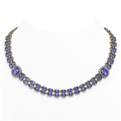 37.96 ctw Tanzanite & Diamond Necklace 14K Yellow Gold