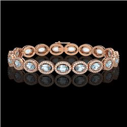 11.02 ctw Aquamarine & Diamond Micro Pave Halo Bracelet 10k Rose Gold