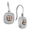 Image 1 : 14kt White Gold Round Brown Diamond Square Cluster Dangle Earrings 1/3 Cttw