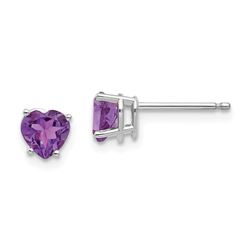 14k White Gold 5 mm Heart Amethyst Earrings